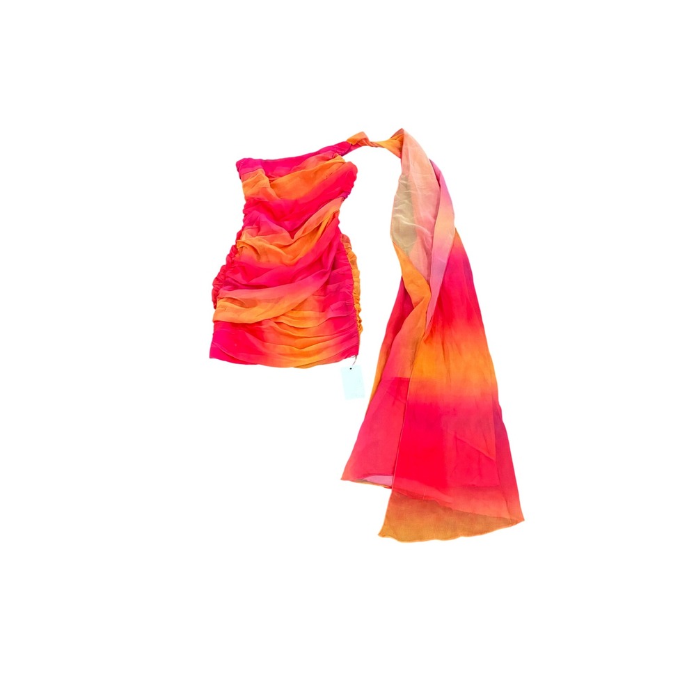 YAURA Folake Dress Ruched Mini-Dress with Cape in Sunset Print Size XS - Picture 4 of 6